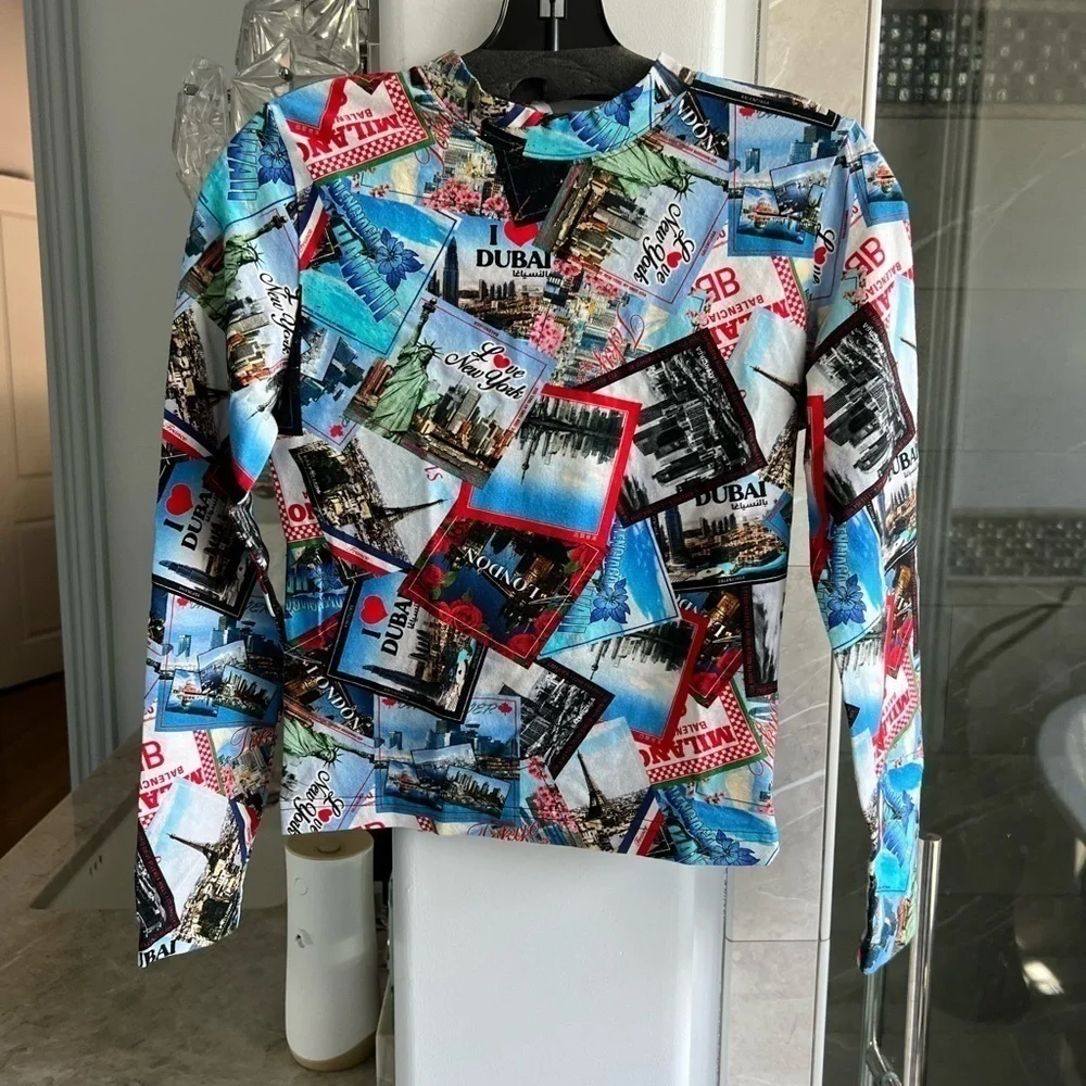 BALENCIAGA Long Sleeve All Over Cities Stretch Top - Picture 7 of 11
